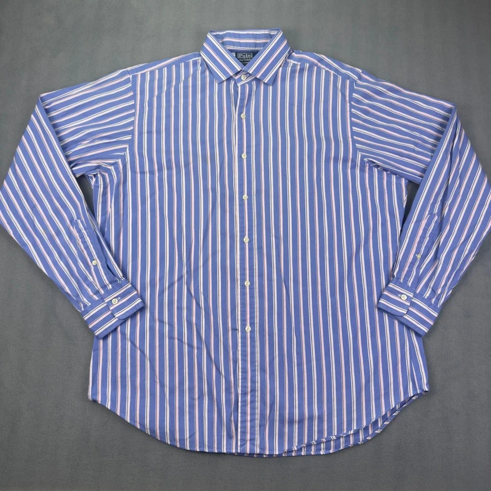 Polo Ralph Lauren Regent Classic Fit XL Blue Striped Long Sleeve Button Up Shirt